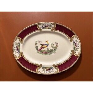Myott Staffordshire Chelsea Bird Red Serving Dish  Rare Signed 11 1/2